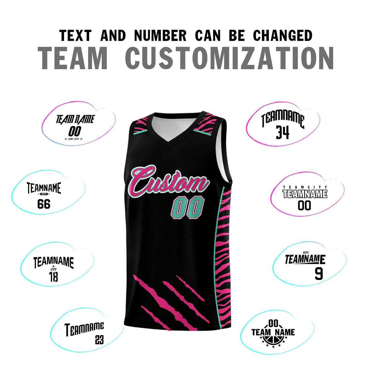 Custom Black Personalized Tiger Claw Pattern Sports Uniform Basketball Jersey