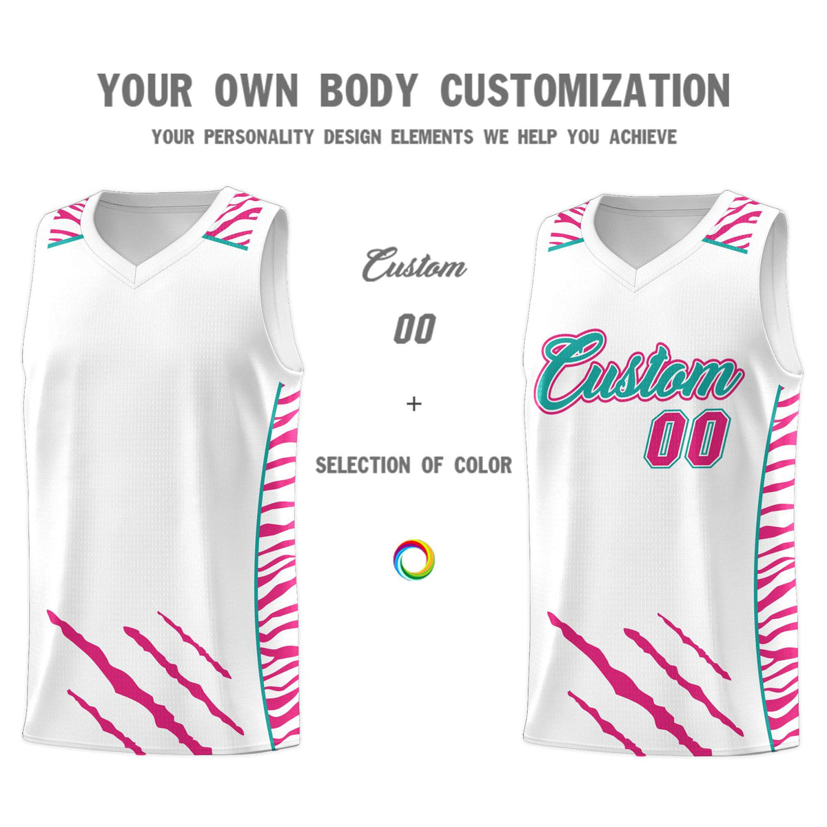 Custom White Personalized Tiger Claw Pattern Sports Uniform Basketball Jersey
