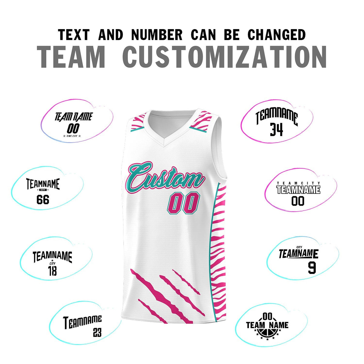 Custom White Personalized Tiger Claw Pattern Sports Uniform Basketball Jersey