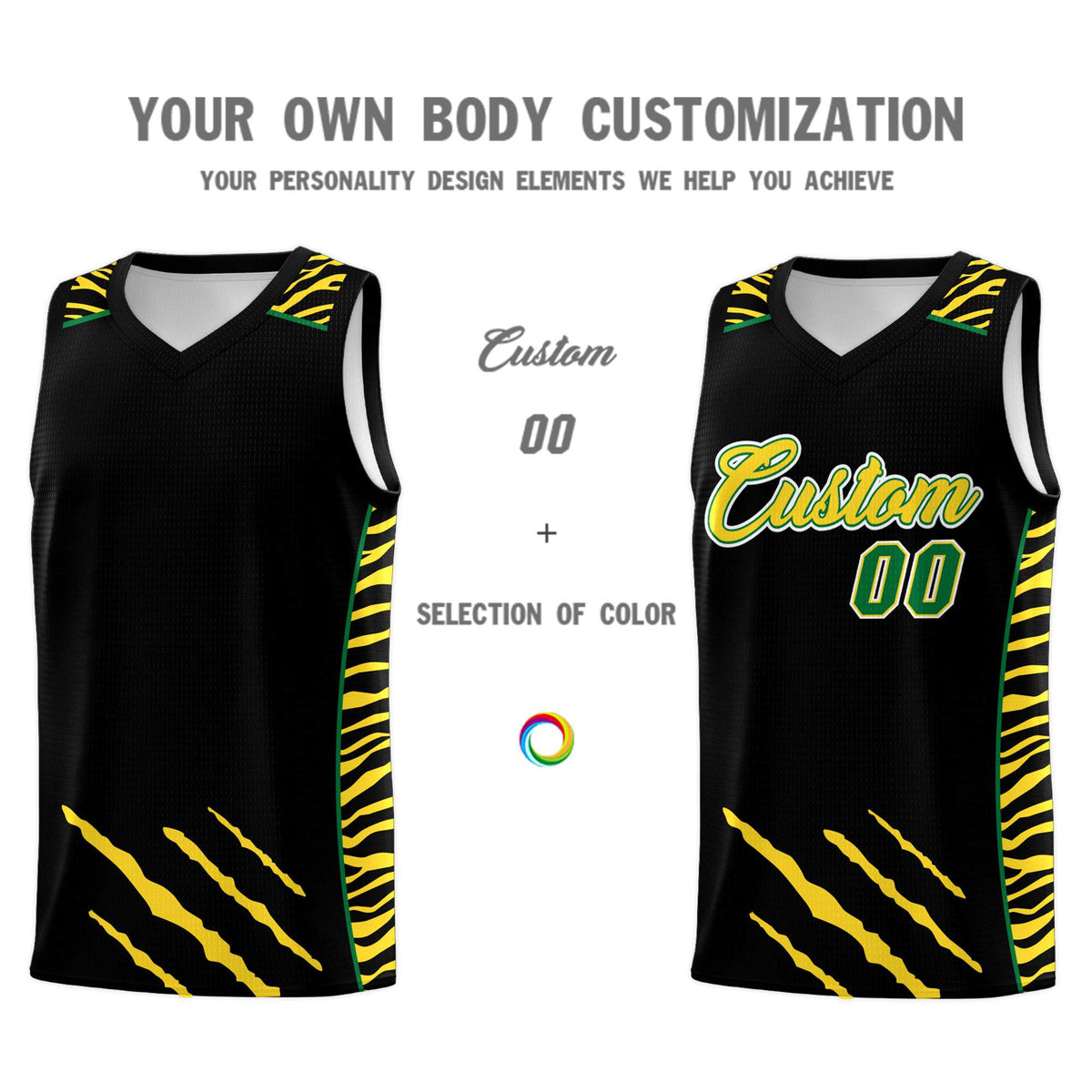 Custom Black Personalized Tiger Claw Pattern Sports Uniform Basketball Jersey