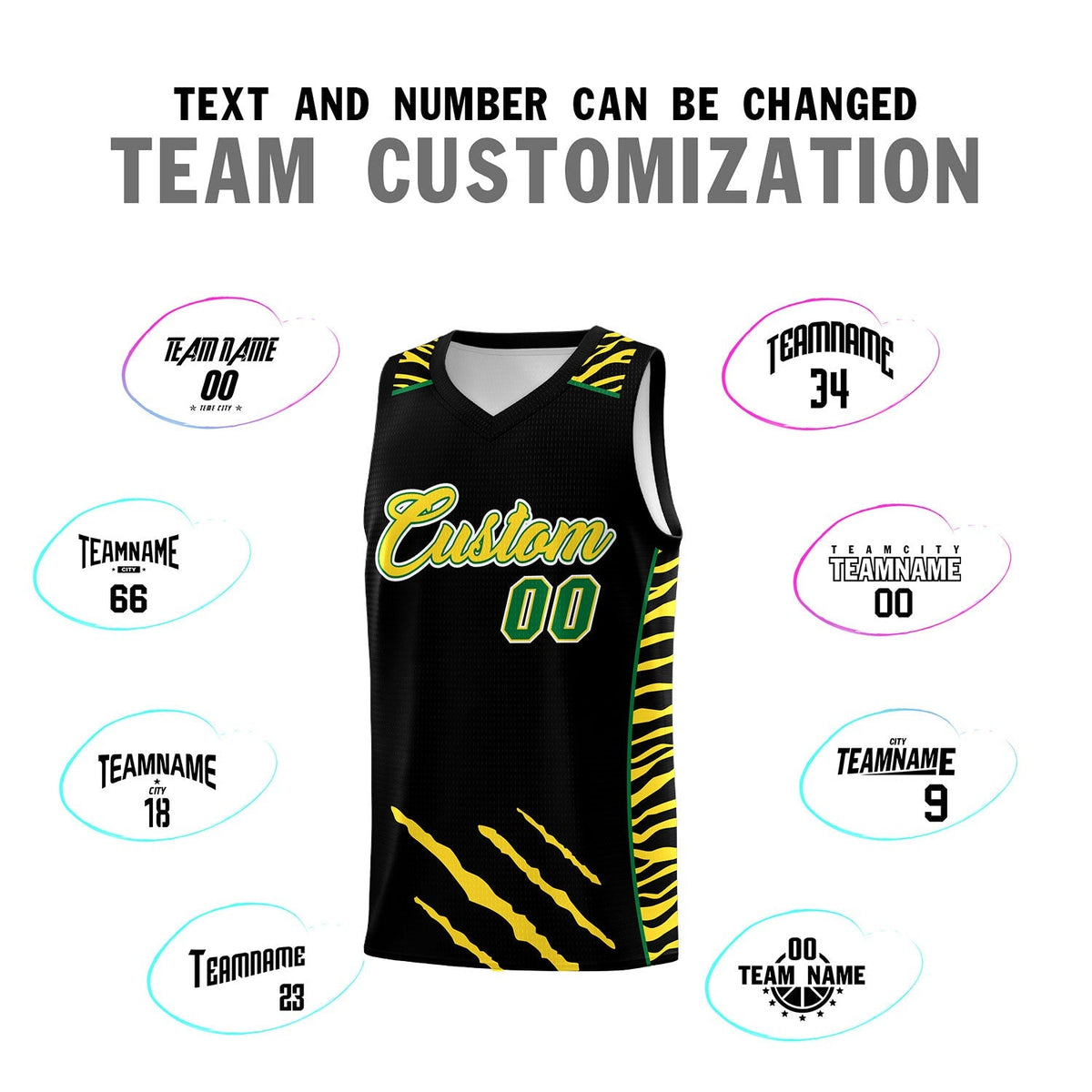 Custom Black Personalized Tiger Claw Pattern Sports Uniform Basketball Jersey