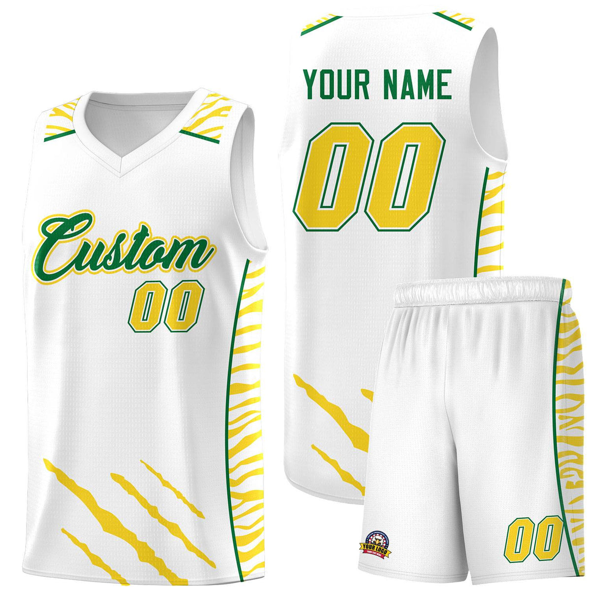 Custom White Personalized Tiger Claw Pattern Sports Uniform Basketball Jersey