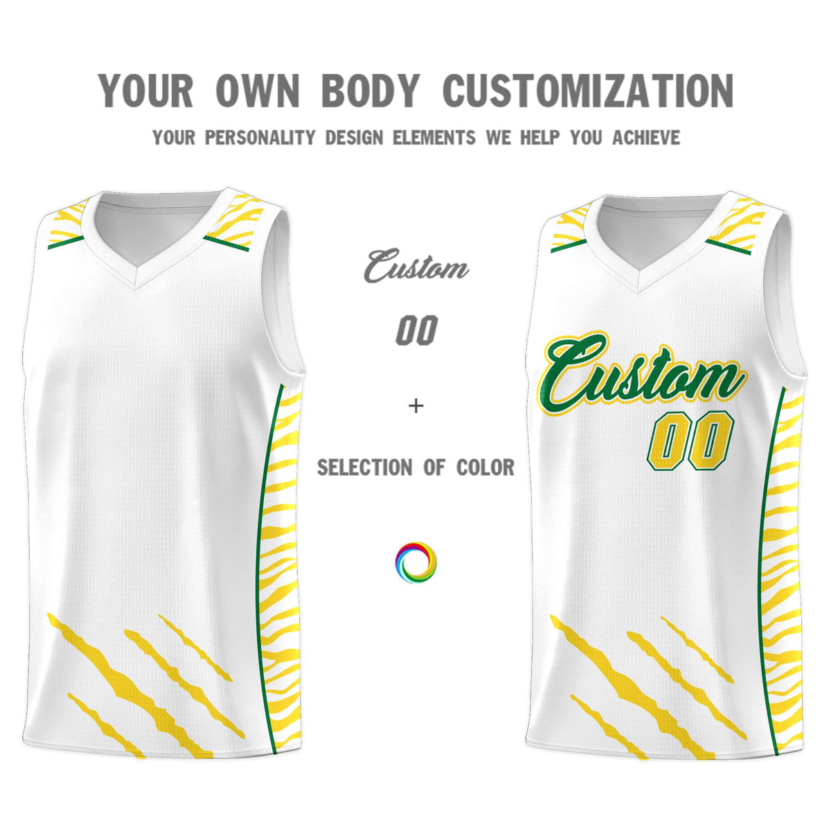 Custom White Personalized Tiger Claw Pattern Sports Uniform Basketball Jersey