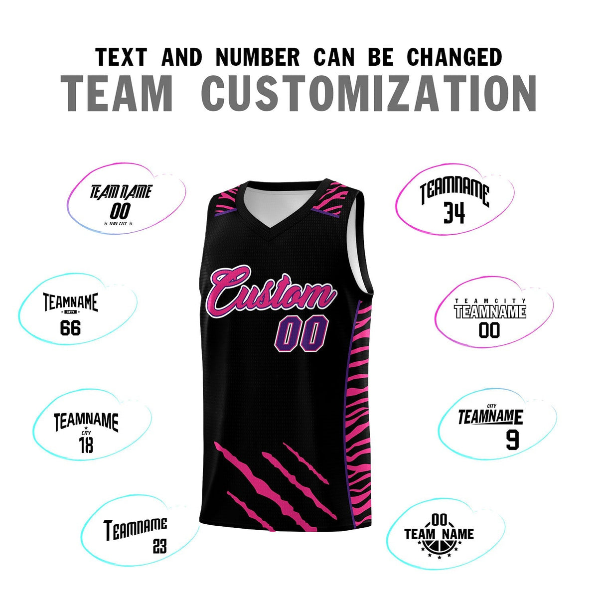 Custom Black Personalized Tiger Claw Pattern Sports Uniform Basketball Jersey