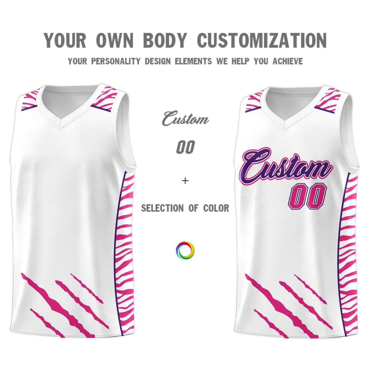 Custom White Personalized Tiger Claw Pattern Sports Uniform Basketball Jersey