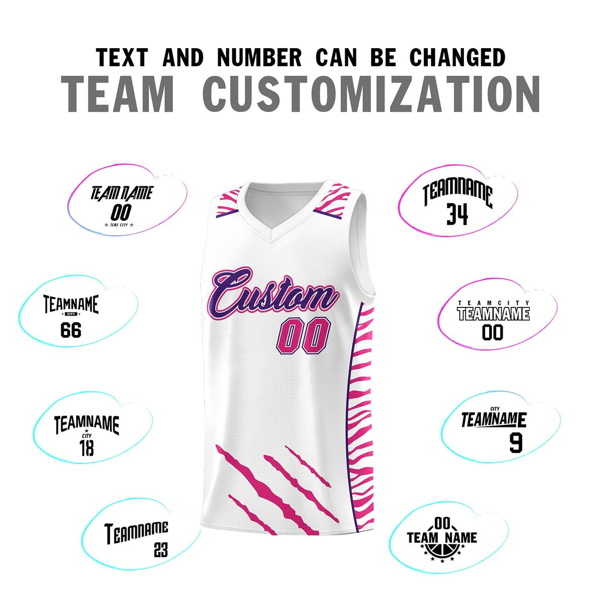 Custom White Personalized Tiger Claw Pattern Sports Uniform Basketball Jersey