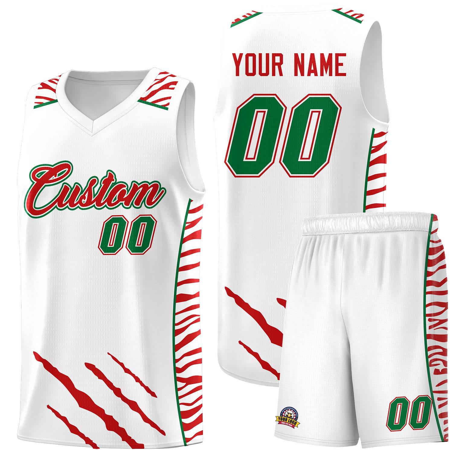 Custom White Personalized Tiger Claw Pattern Sports Uniform Basketball Jersey
