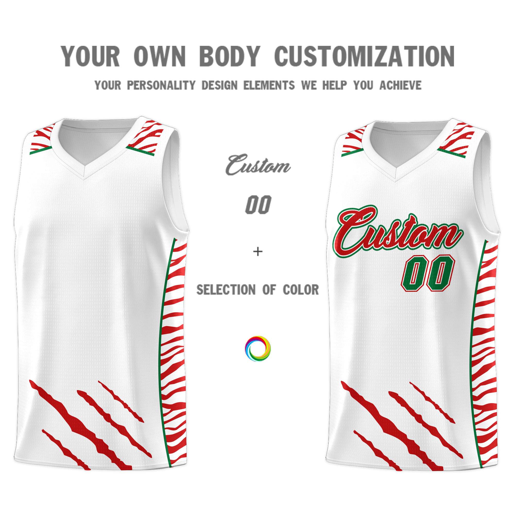 Custom White Personalized Tiger Claw Pattern Sports Uniform Basketball Jersey