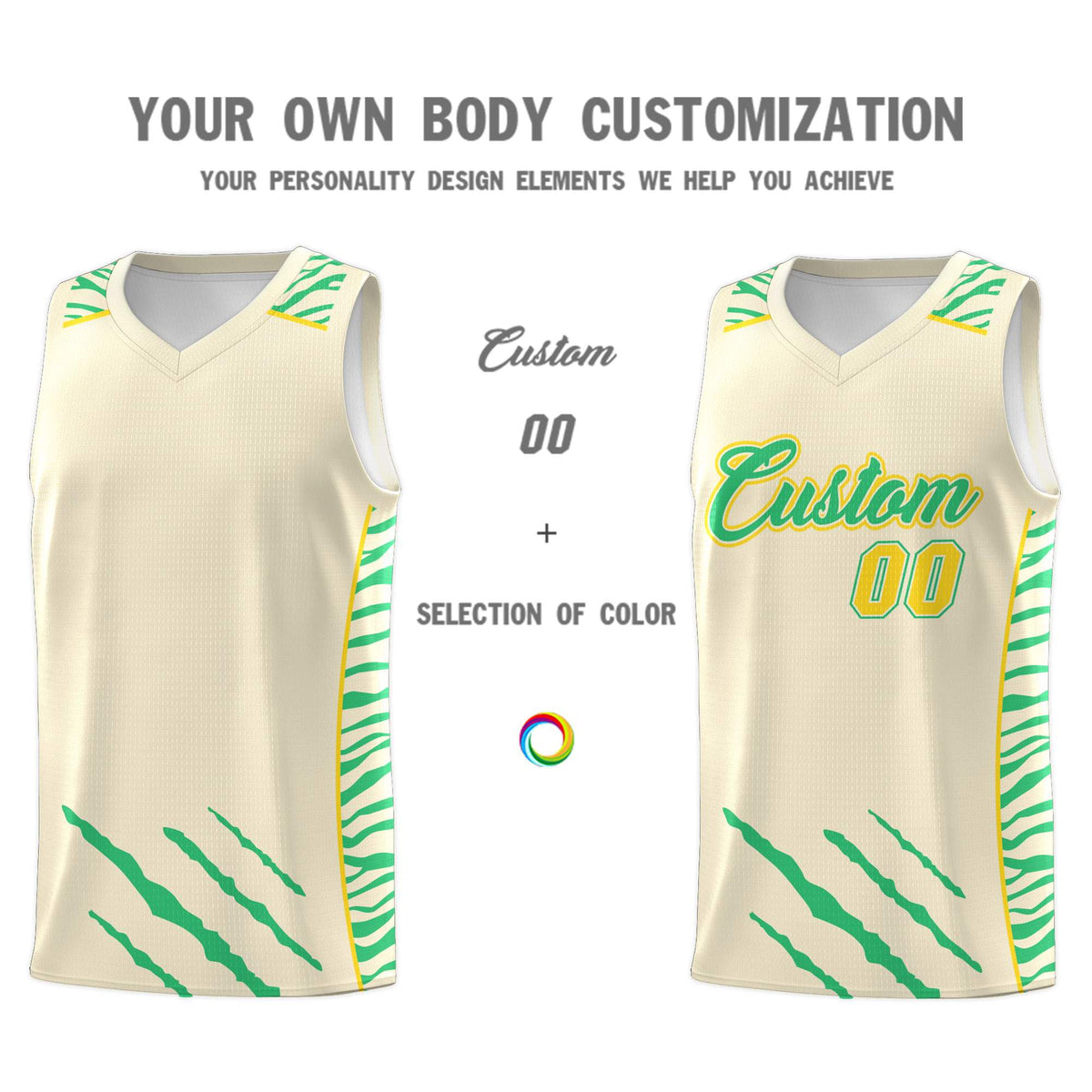 Custom Cream Personalized Tiger Claw Pattern Sports Uniform Basketball Jersey