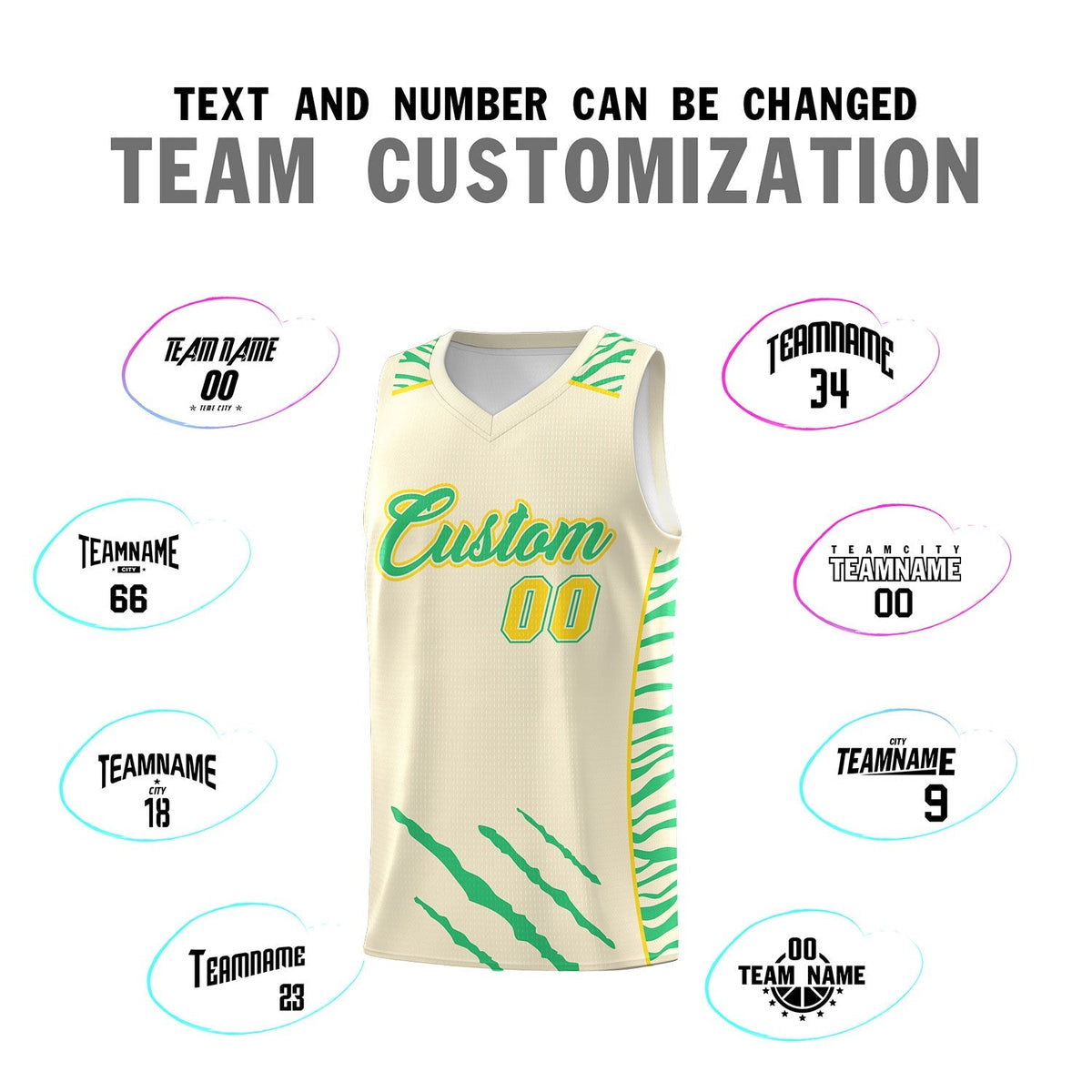 Custom Cream Personalized Tiger Claw Pattern Sports Uniform Basketball Jersey
