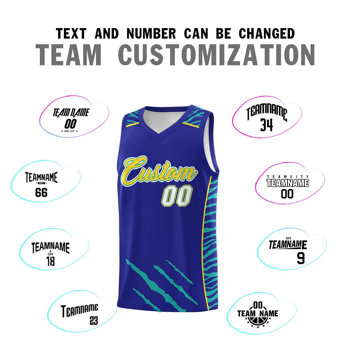 Custom Royal Personalized Tiger Claw Pattern Sports Uniform Basketball Jersey