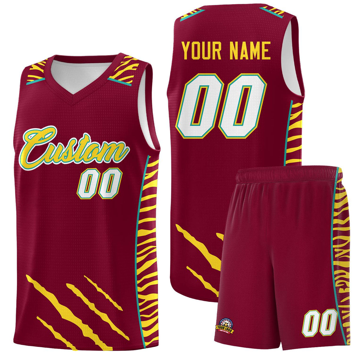 Custom Crimson Personalized Tiger Claw Pattern Sports Uniform Basketball Jersey