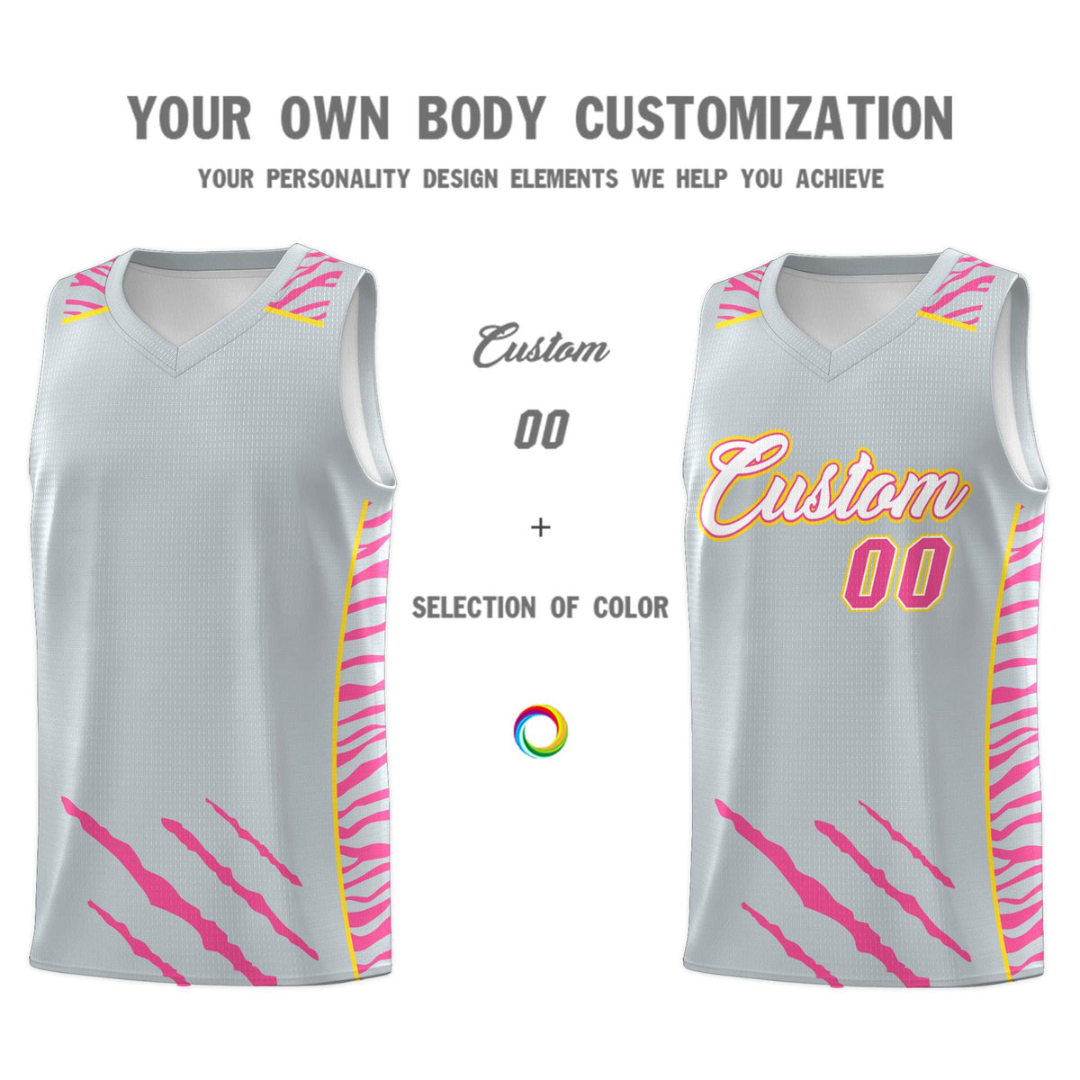 Custom Silver Personalized Tiger Claw Pattern Sports Uniform Basketball Jersey