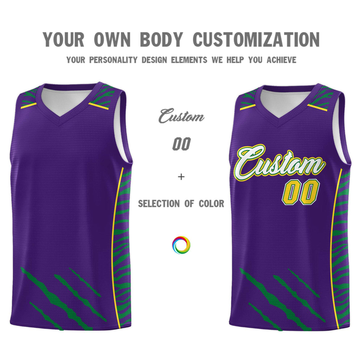 Custom Purple Personalized Tiger Claw Pattern Sports Uniform Basketball Jersey
