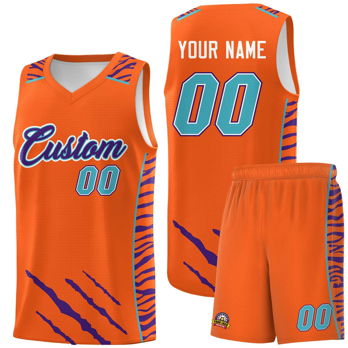 Custom Orange Personalized Tiger Claw Pattern Sports Uniform Basketball Jersey