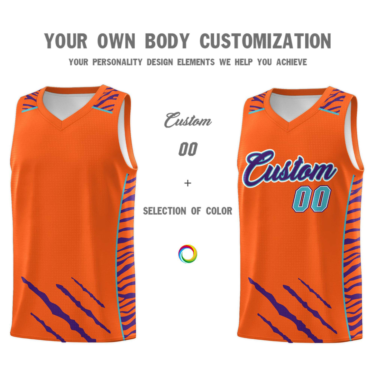 Custom Orange Personalized Tiger Claw Pattern Sports Uniform Basketball Jersey
