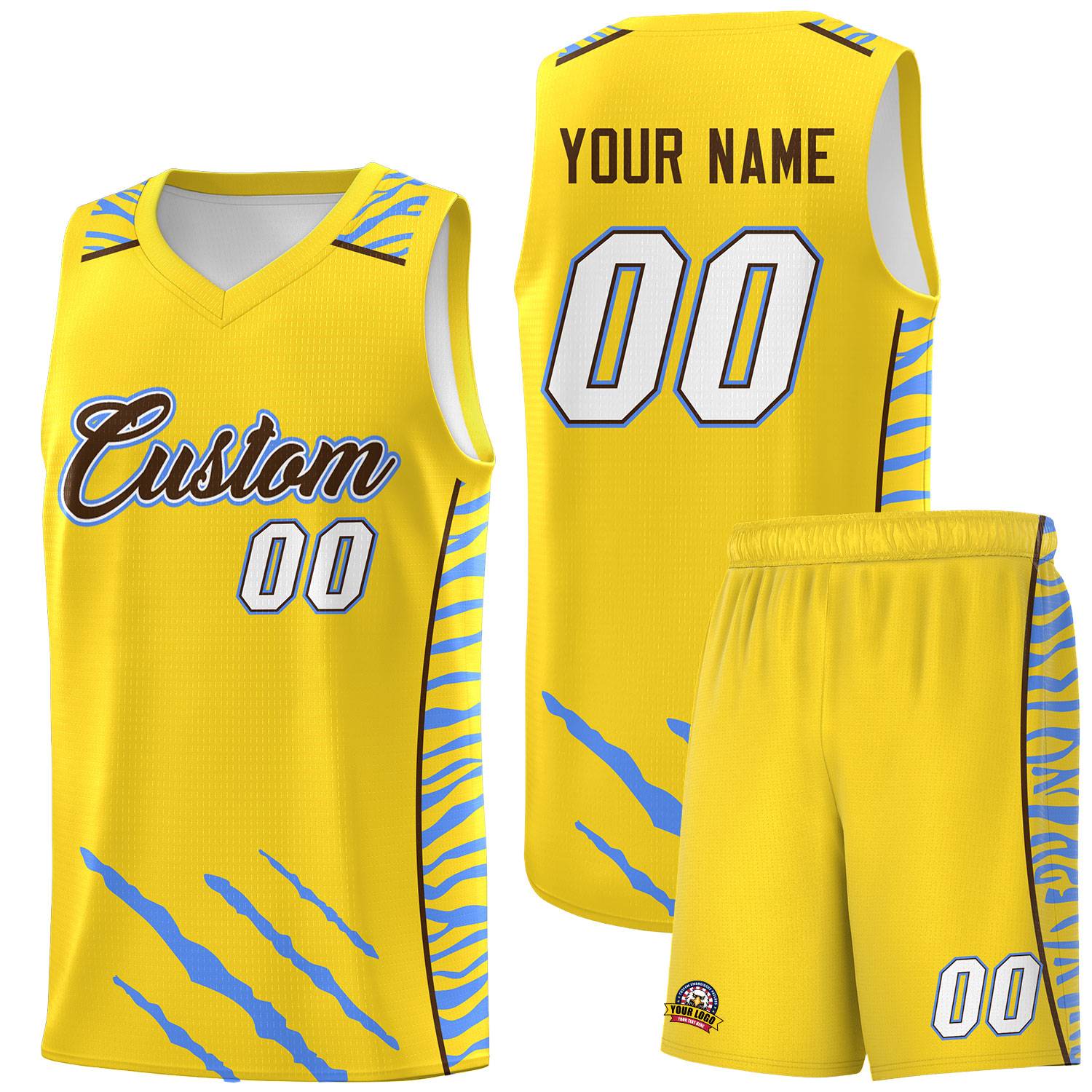 Custom Gold Personalized Tiger Claw Pattern Sports Uniform Basketball Jersey