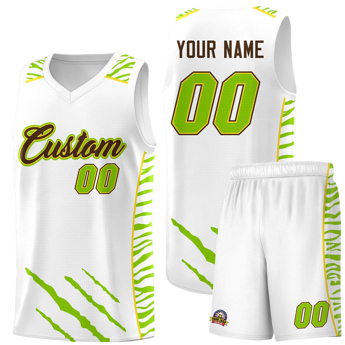 Custom White Personalized Tiger Claw Pattern Sports Uniform Basketball Jersey