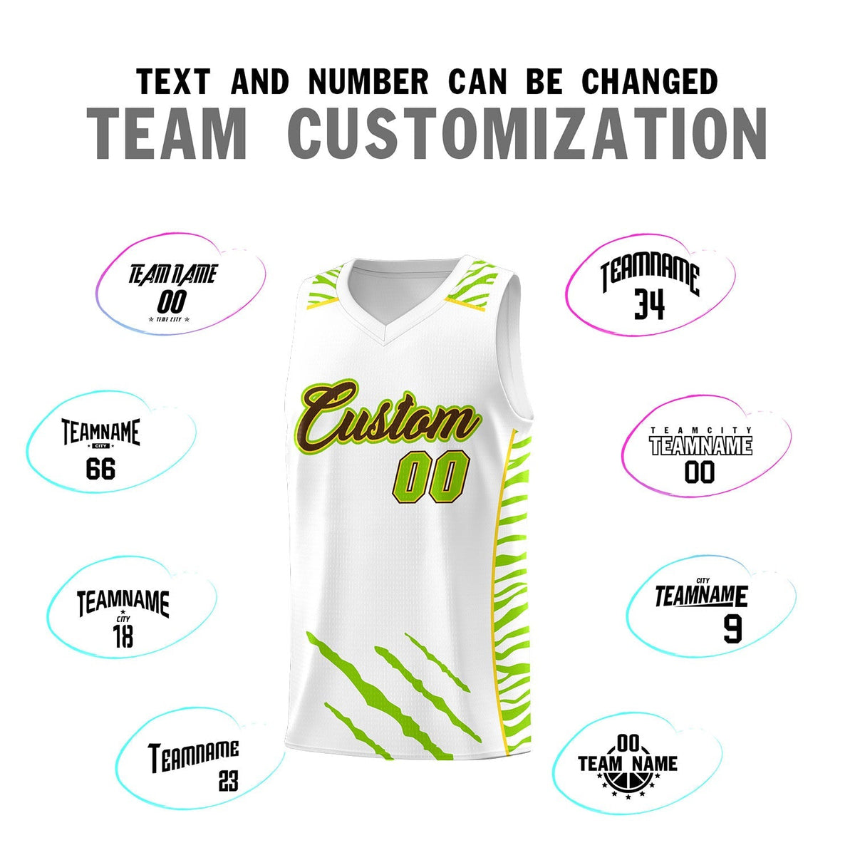 Custom White Personalized Tiger Claw Pattern Sports Uniform Basketball Jersey
