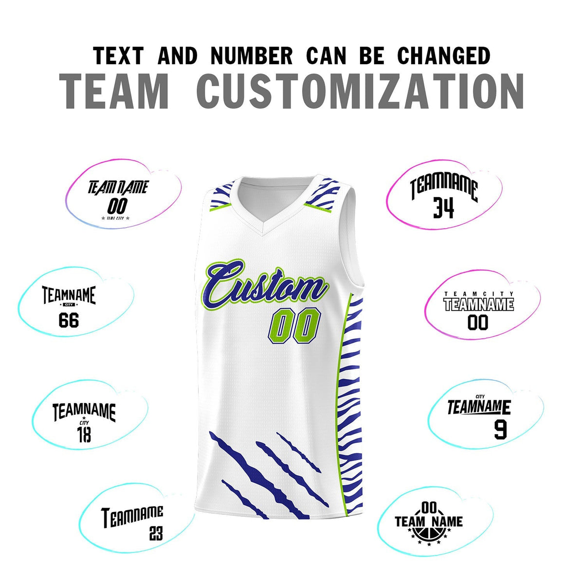 Custom White Personalized Tiger Claw Pattern Sports Uniform Basketball Jersey