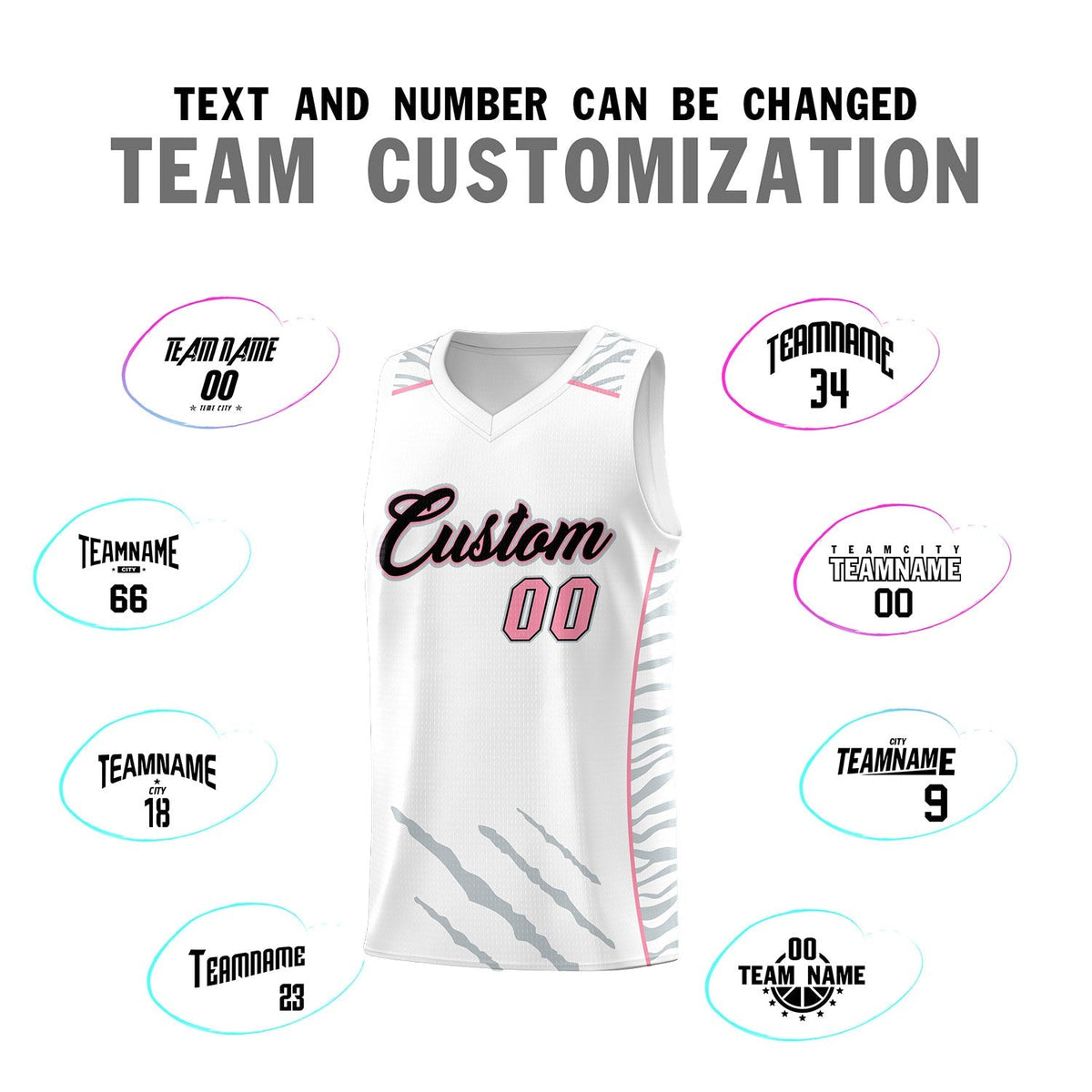 Custom White Personalized Tiger Claw Pattern Sports Uniform Basketball Jersey