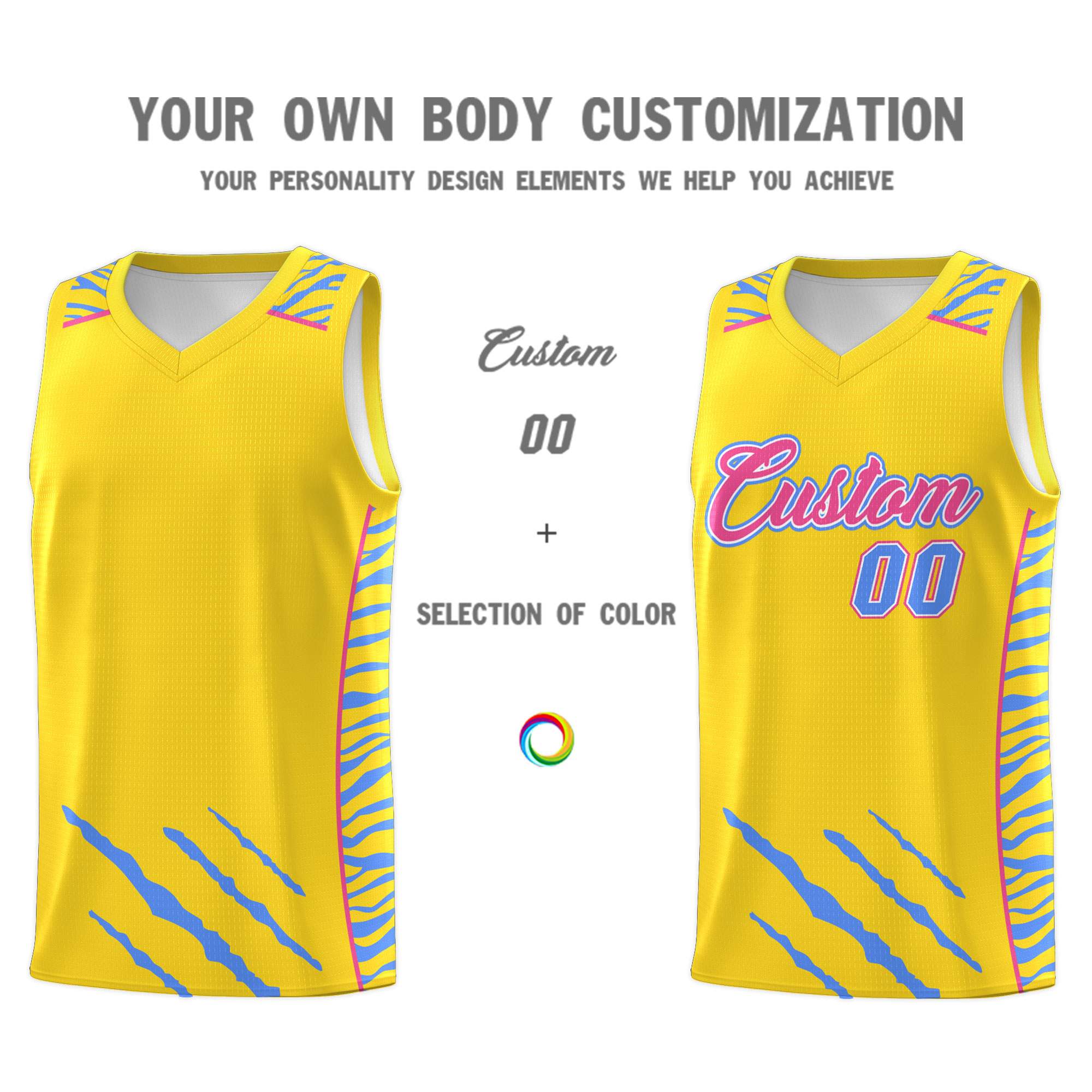 Custom Gold Personalized Tiger Claw Pattern Sports Uniform Basketball Jersey