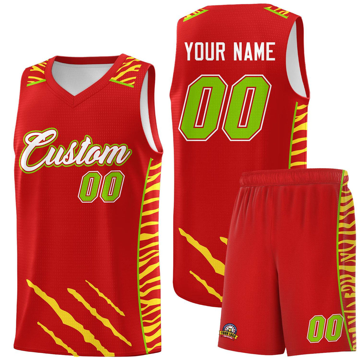 Custom Red Personalized Tiger Claw Pattern Sports Uniform Basketball Jersey