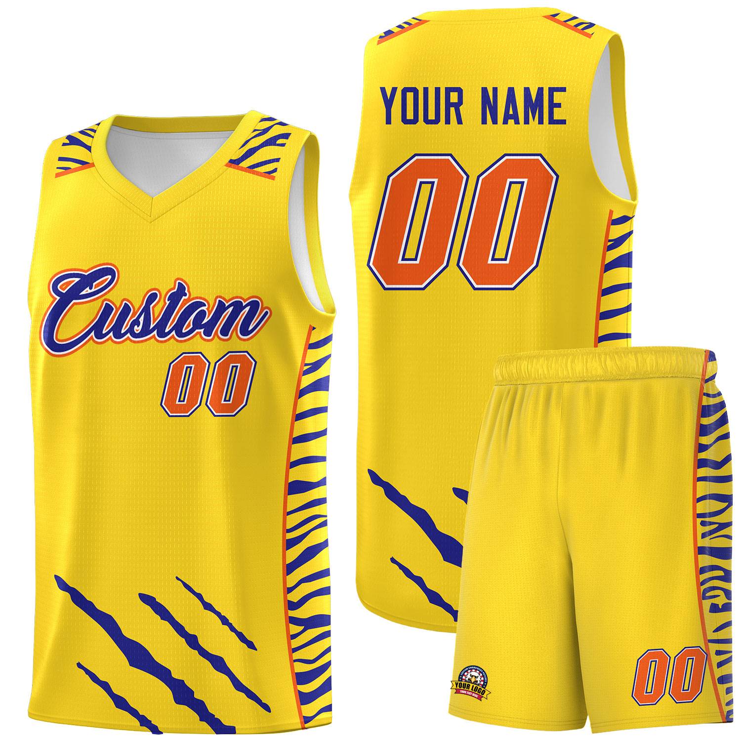 Custom Gold Personalized Tiger Claw Pattern Sports Uniform Basketball Jersey