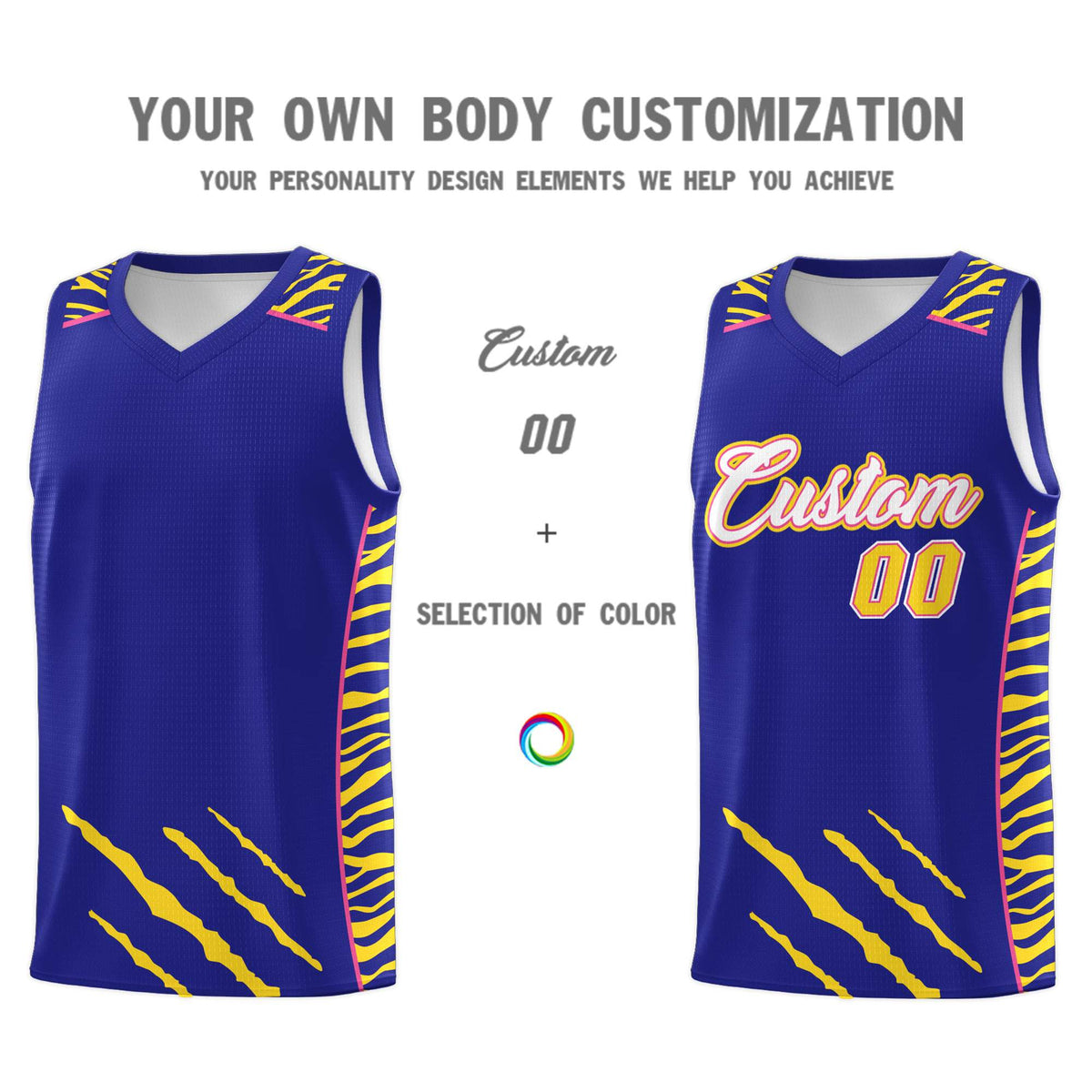 Custom Royal Personalized Tiger Claw Pattern Sports Uniform Basketball Jersey