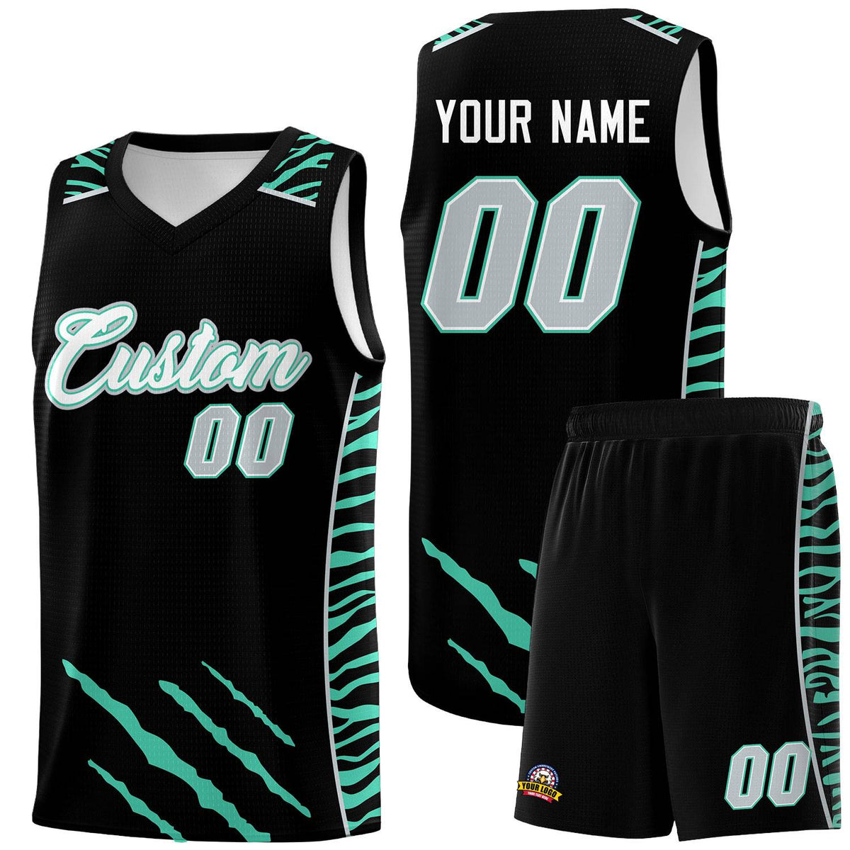Custom Black Personalized Tiger Claw Pattern Sports Uniform Basketball Jersey