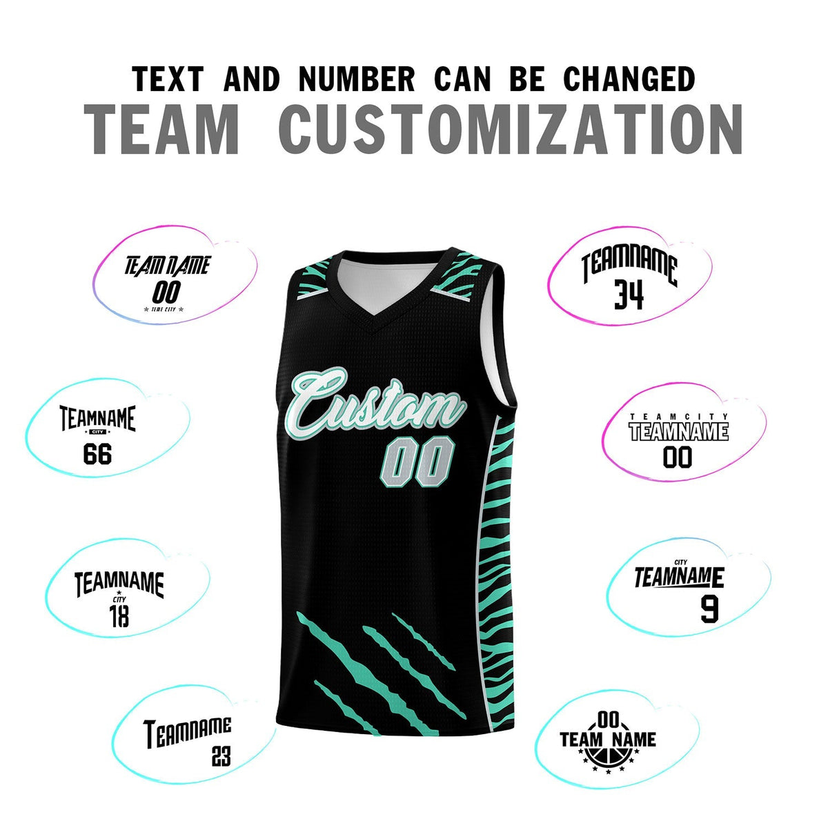 Custom Black Personalized Tiger Claw Pattern Sports Uniform Basketball Jersey