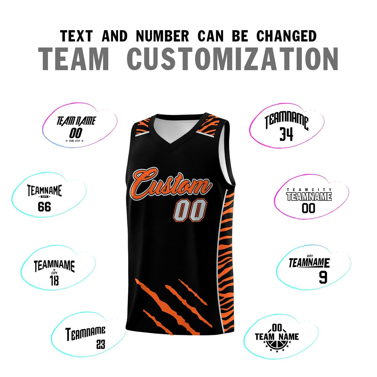 Custom Black Personalized Tiger Claw Pattern Sports Uniform Basketball Jersey