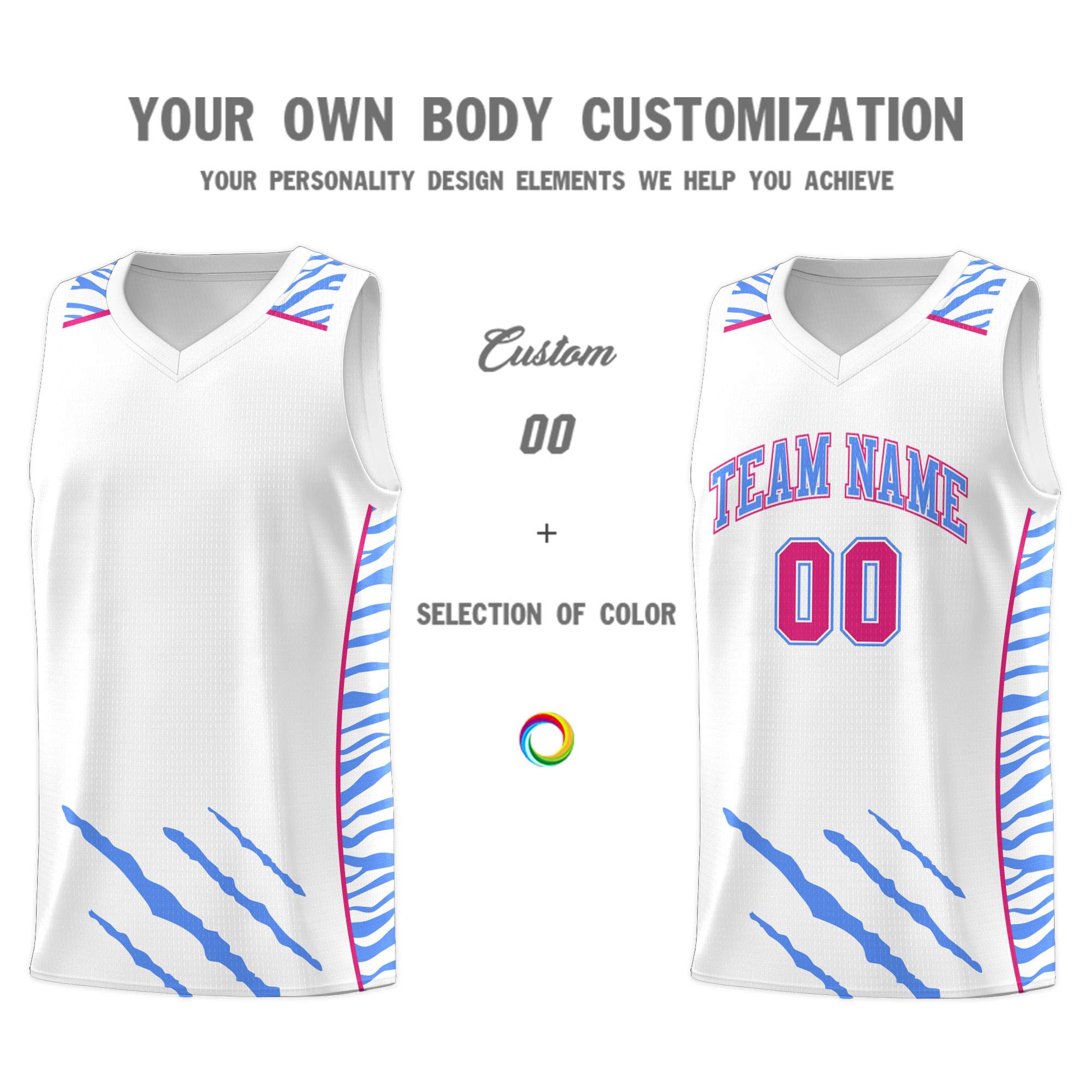 Custom White Personalized Tiger Claw Pattern Sports Uniform Basketball Jersey