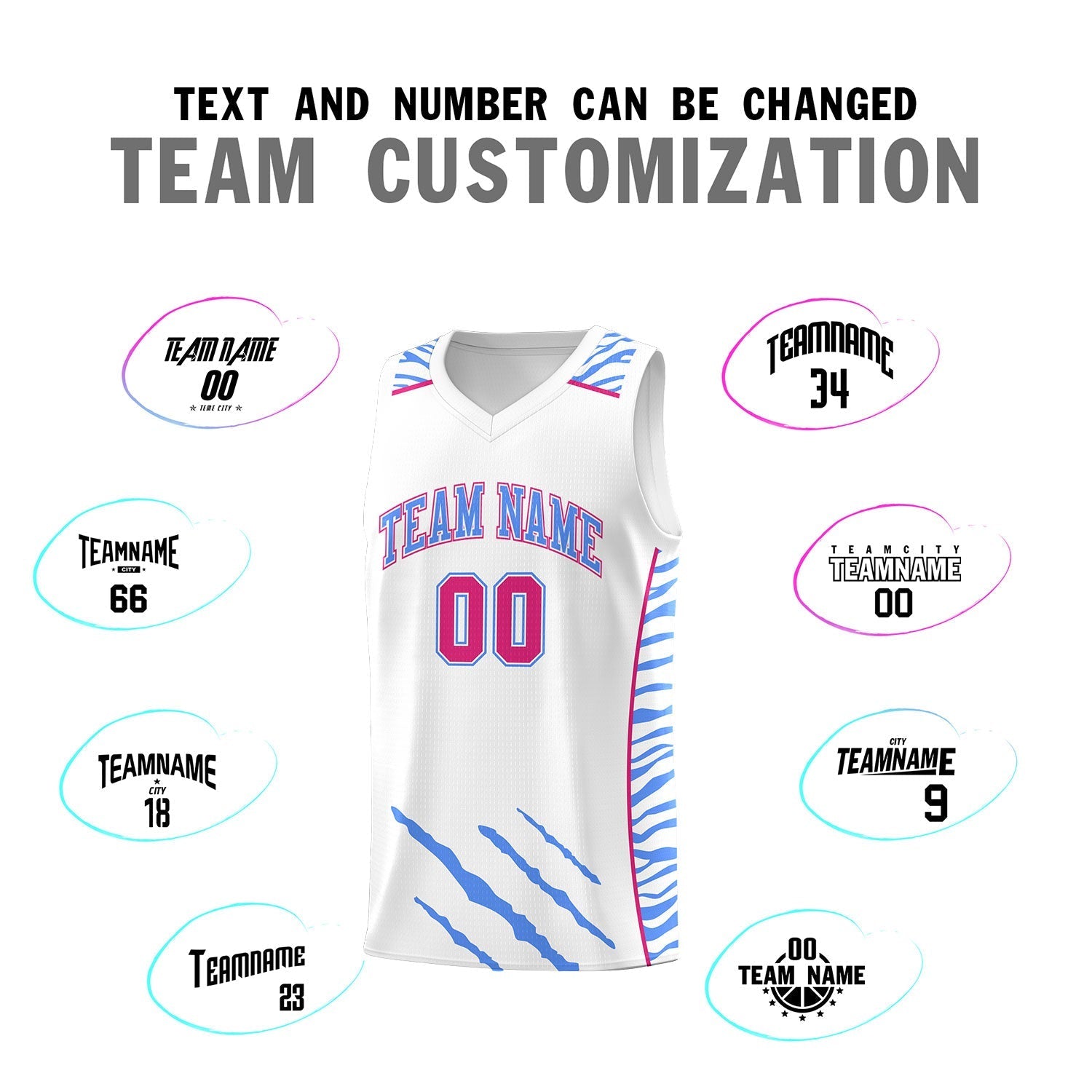 Custom White Personalized Tiger Claw Pattern Sports Uniform Basketball Jersey