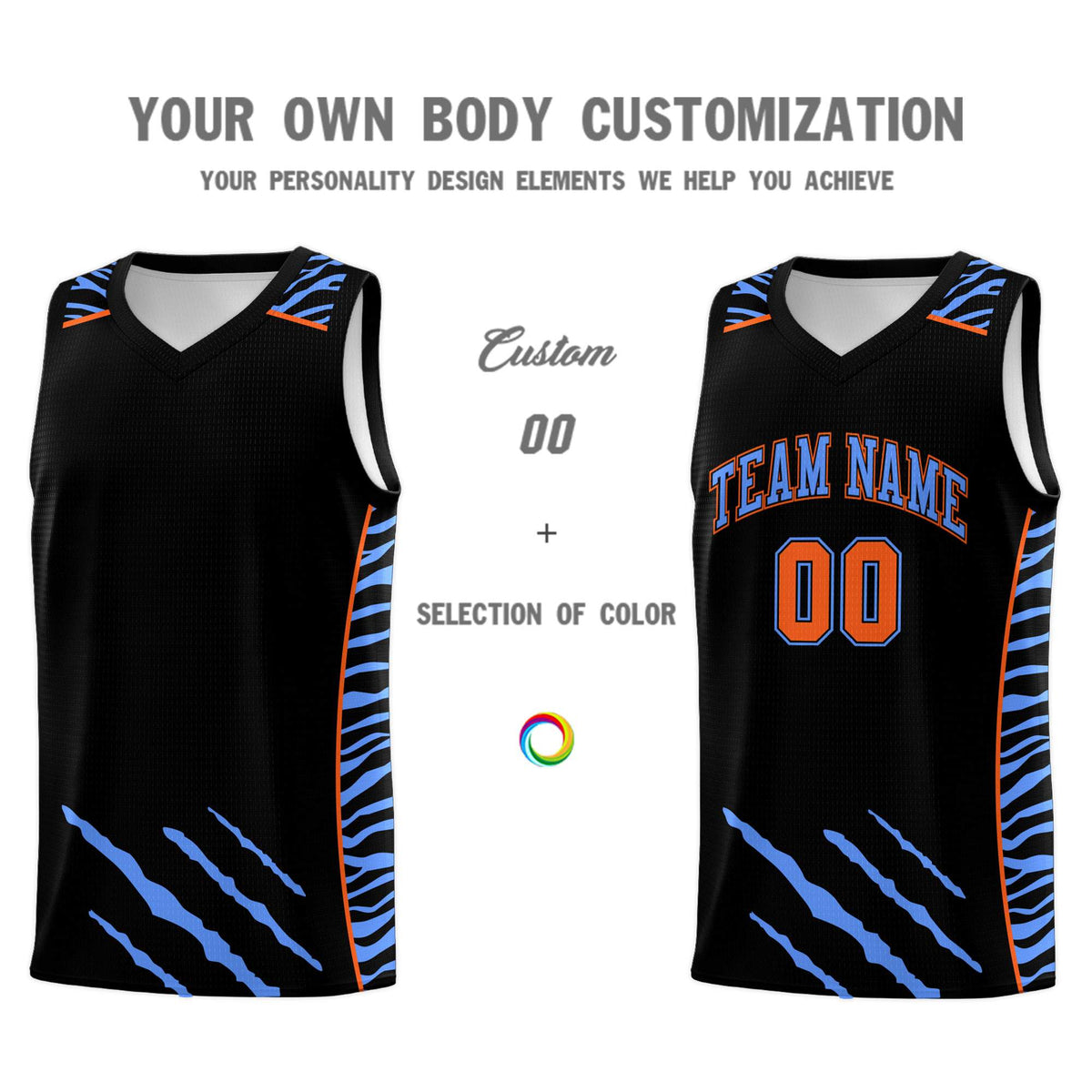 Custom Black Personalized Tiger Claw Pattern Sports Uniform Basketball Jersey