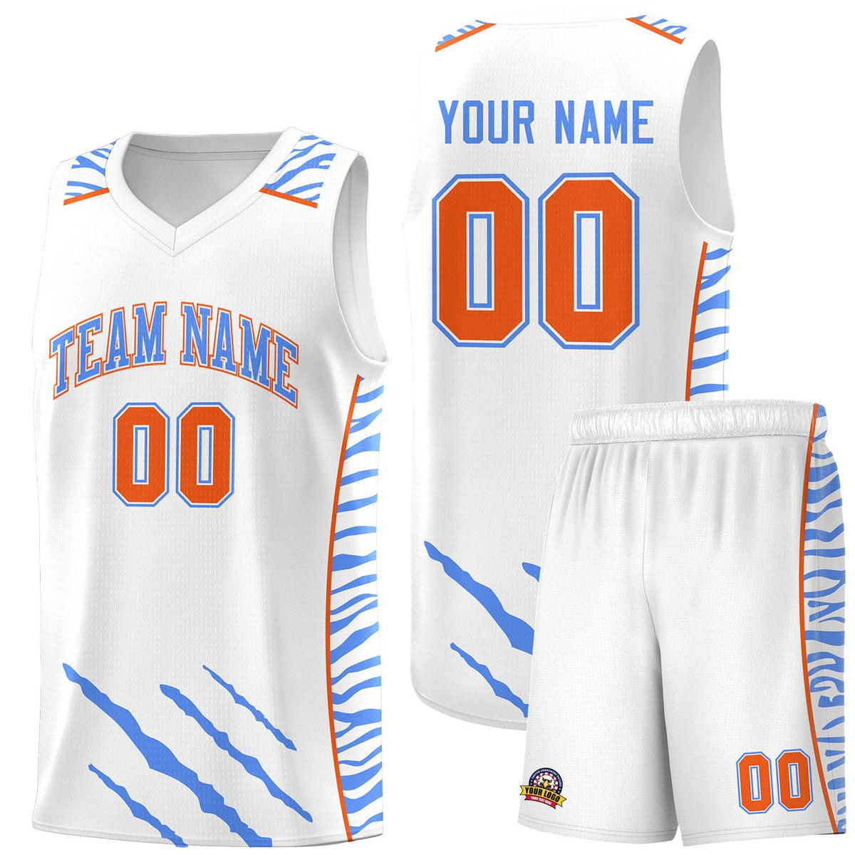 Custom White Personalized Tiger Claw Pattern Sports Uniform Basketball Jersey