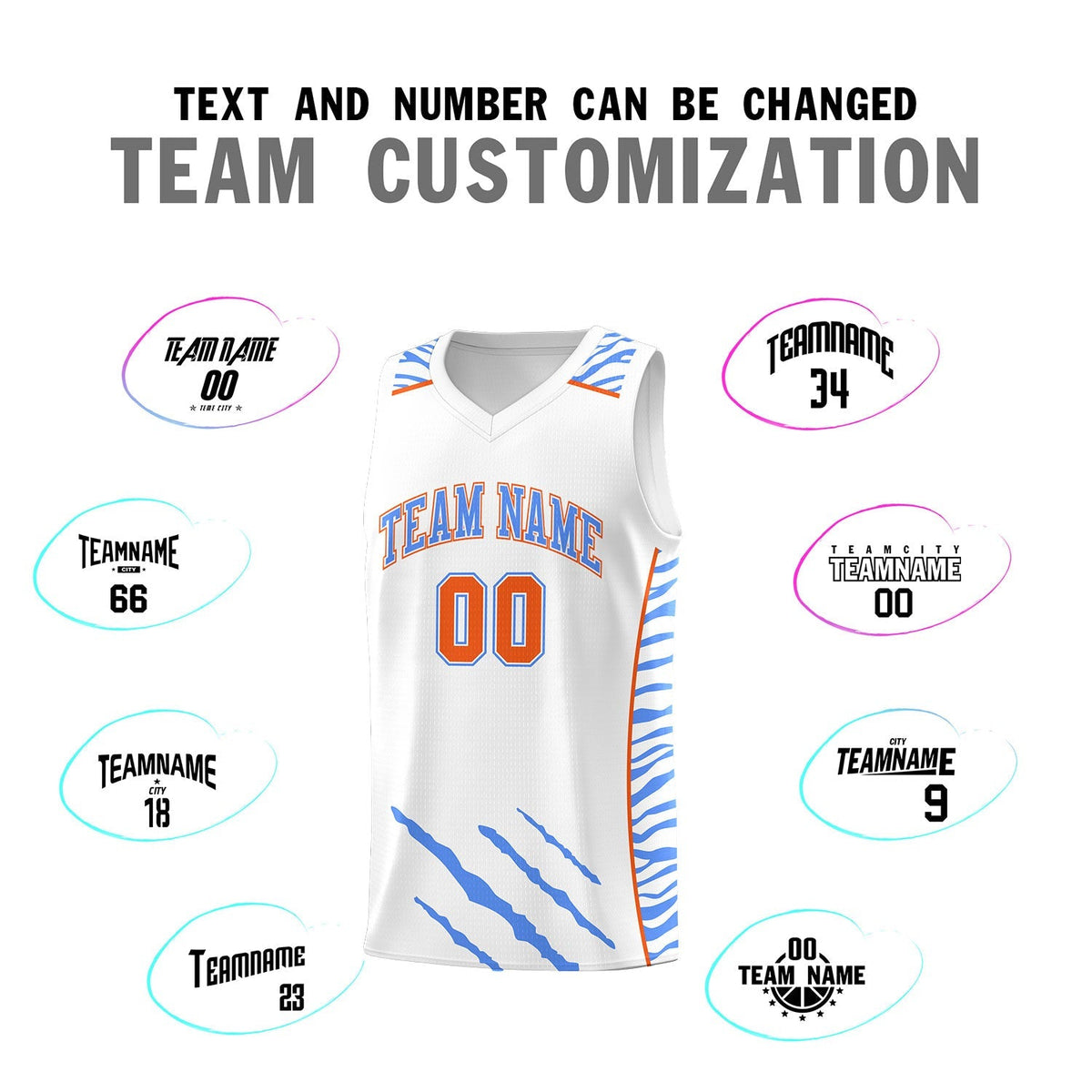 Custom White Personalized Tiger Claw Pattern Sports Uniform Basketball Jersey