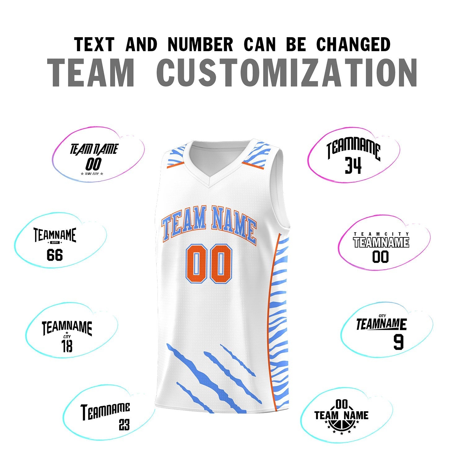 Custom White Personalized Tiger Claw Pattern Sports Uniform Basketball Jersey