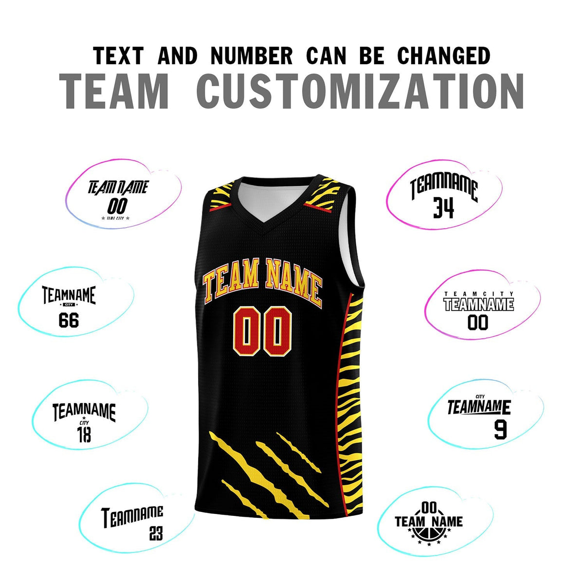 Custom Black Personalized Tiger Claw Pattern Sports Uniform Basketball Jersey