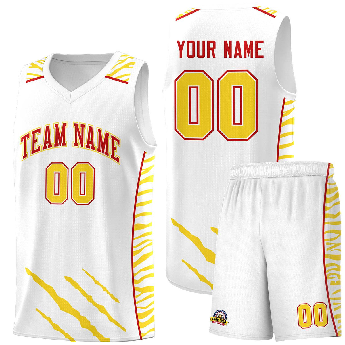 Custom White Personalized Tiger Claw Pattern Sports Uniform Basketball Jersey