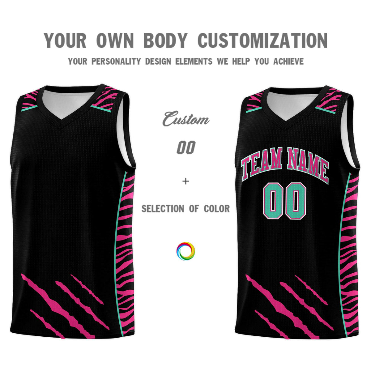 Custom Black Personalized Tiger Claw Pattern Sports Uniform Basketball Jersey