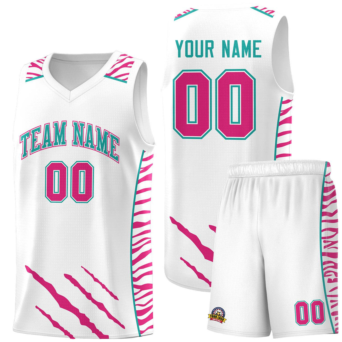 Custom White Personalized Tiger Claw Pattern Sports Uniform Basketball Jersey