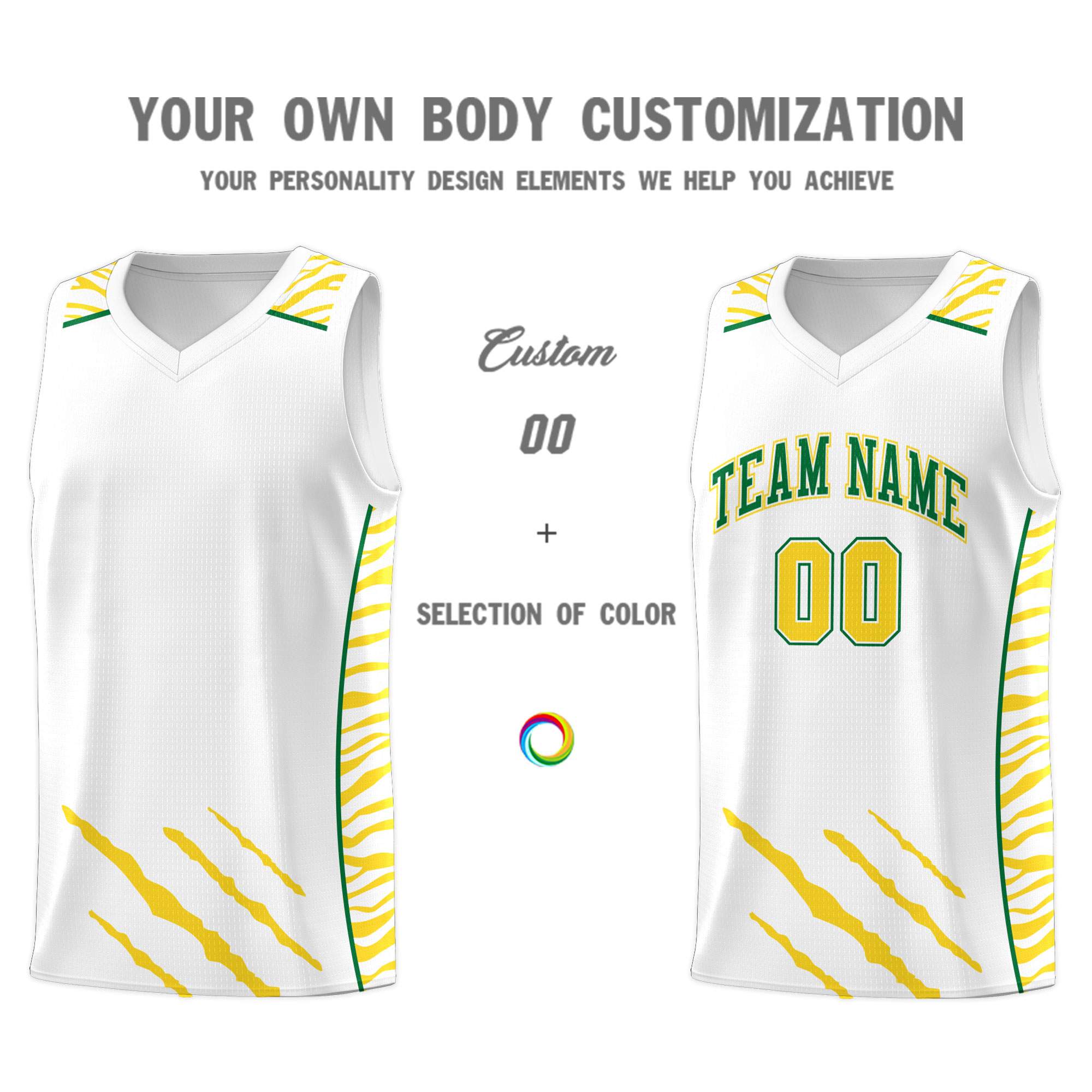Custom White Personalized Tiger Claw Pattern Sports Uniform Basketball Jersey