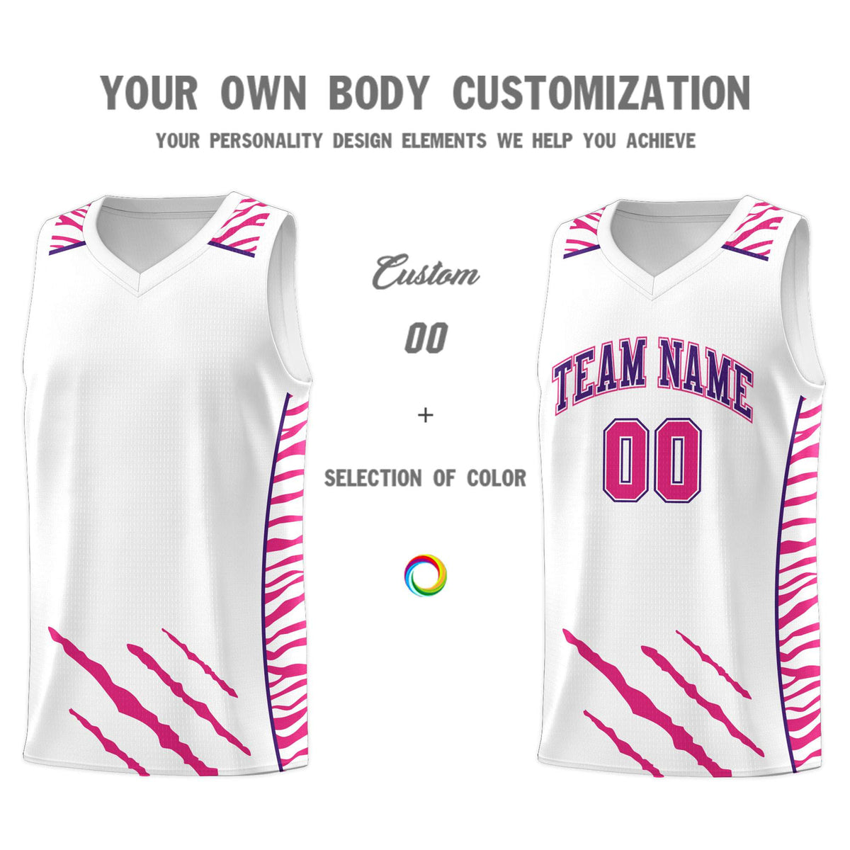 Custom White Personalized Tiger Claw Pattern Sports Uniform Basketball Jersey