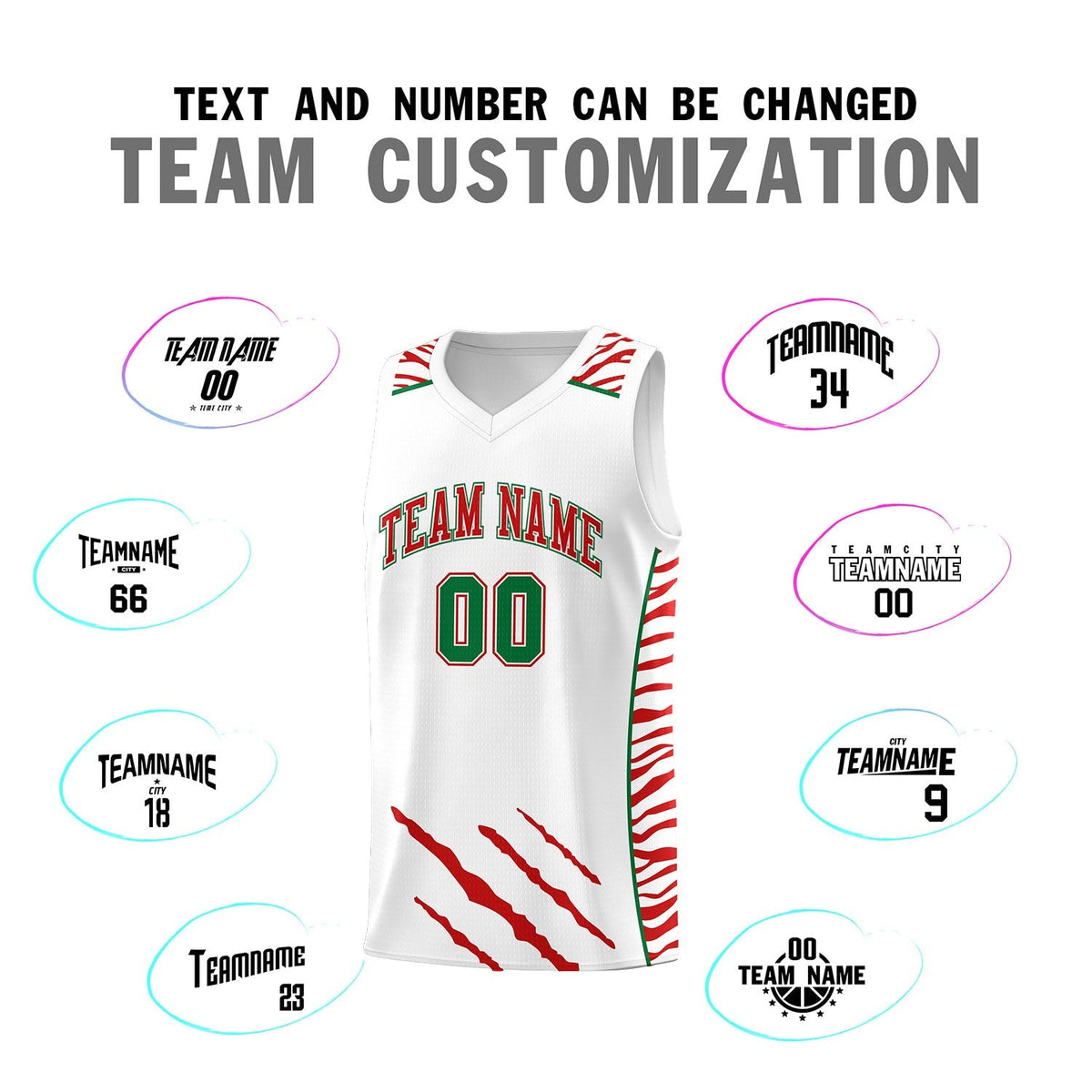 Custom White Personalized Tiger Claw Pattern Sports Uniform Basketball Jersey