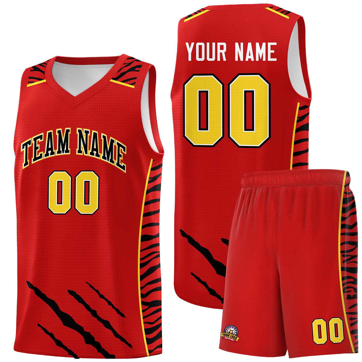 Custom Red Personalized Tiger Claw Pattern Sports Uniform Basketball Jersey