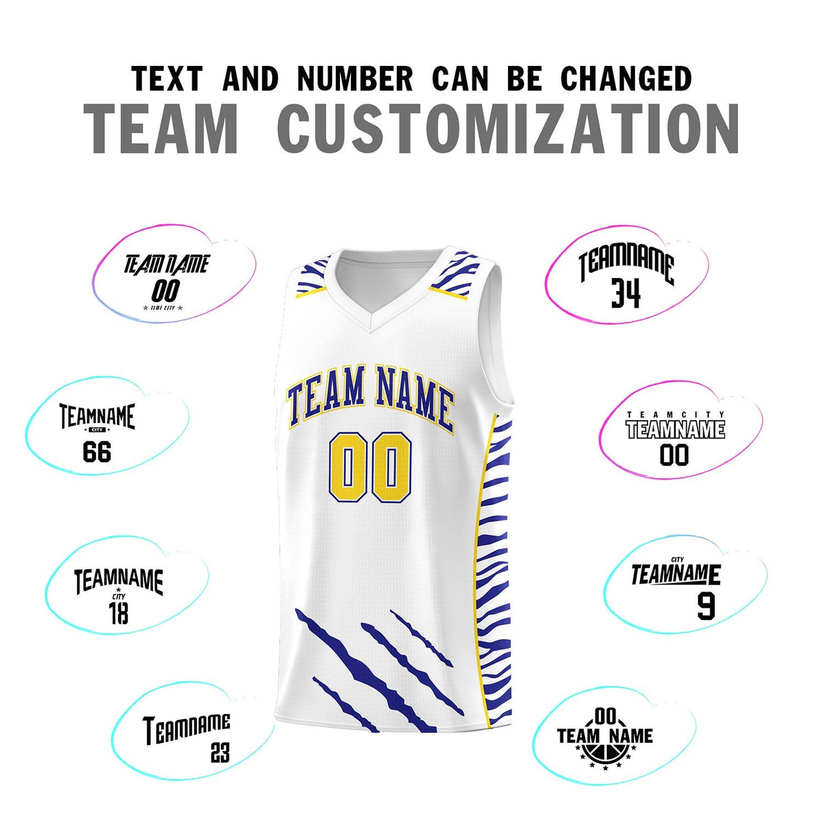 Custom White Personalized Tiger Claw Pattern Sports Uniform Basketball Jersey