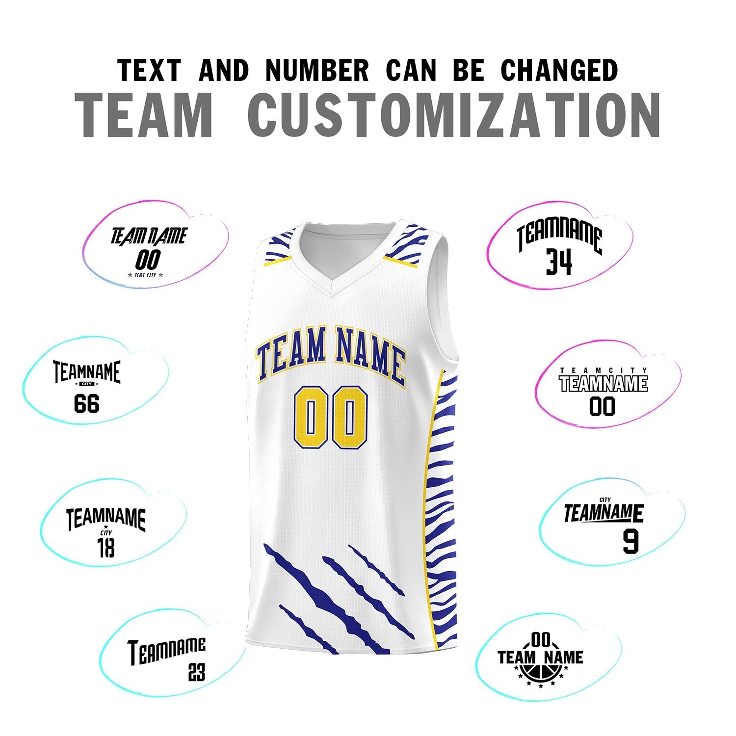 Custom White Personalized Tiger Claw Pattern Sports Uniform Basketball Jersey
