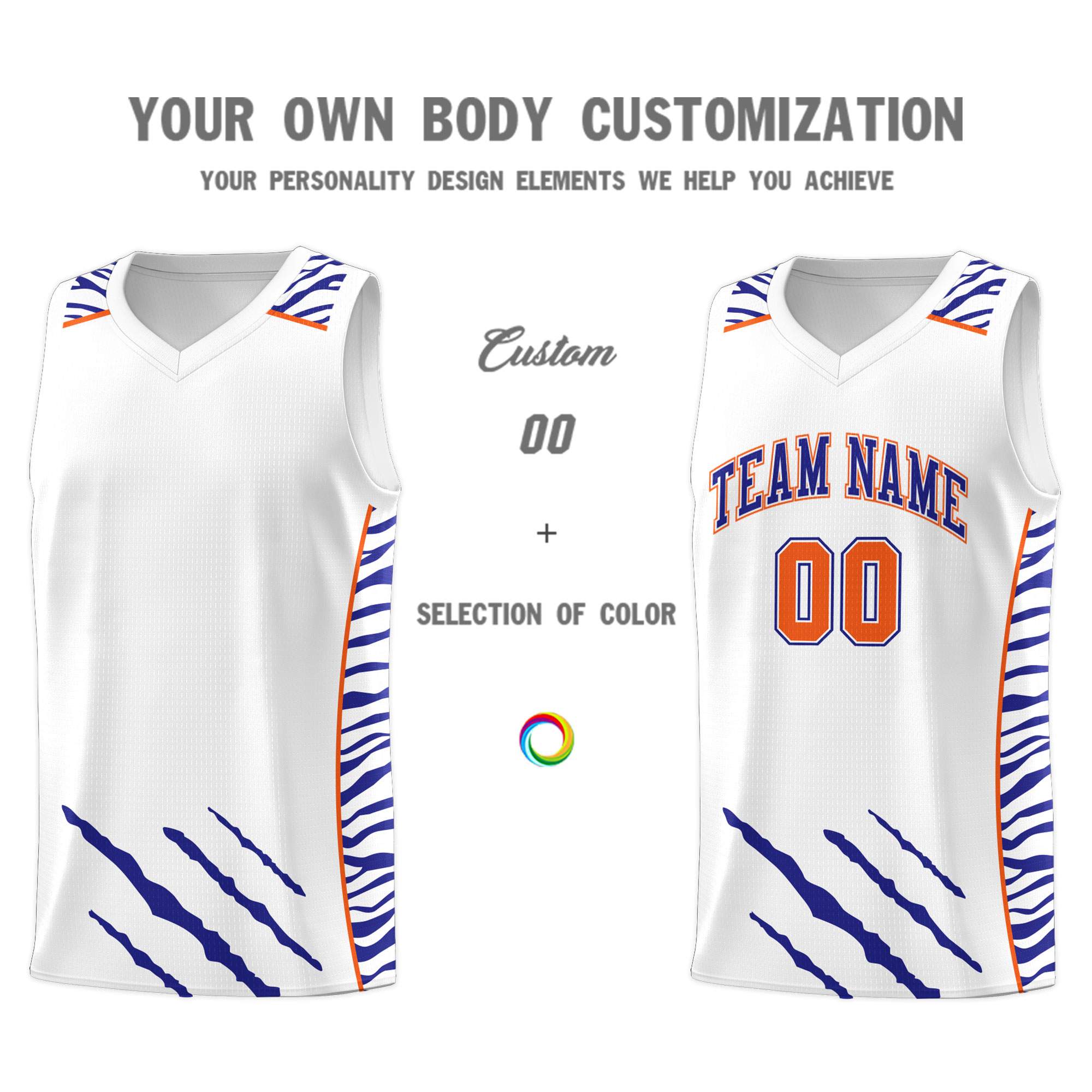 Custom White Personalized Tiger Claw Pattern Sports Uniform Basketball Jersey