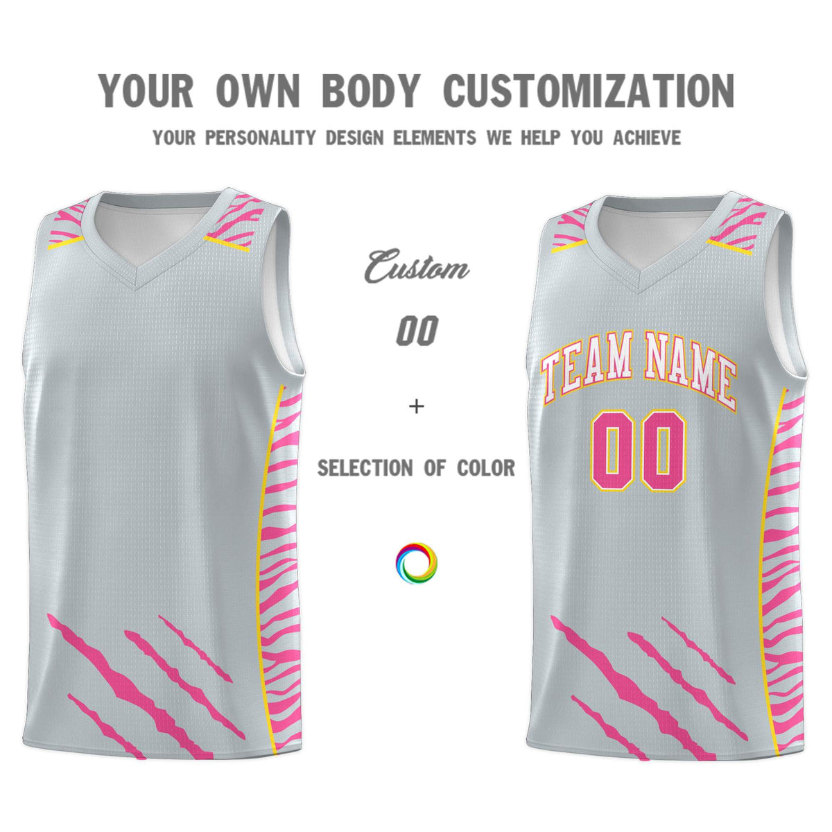 Custom Silver Personalized Tiger Claw Pattern Sports Uniform Basketball Jersey